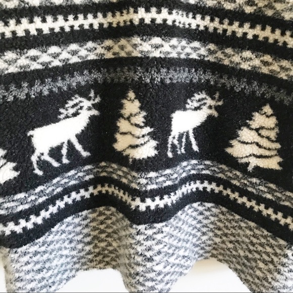 Vintage 90s Nordic Fair Isle Pullover Fleece Zip Jacket Deep Pile Tree Deer - Picture 4 of 9